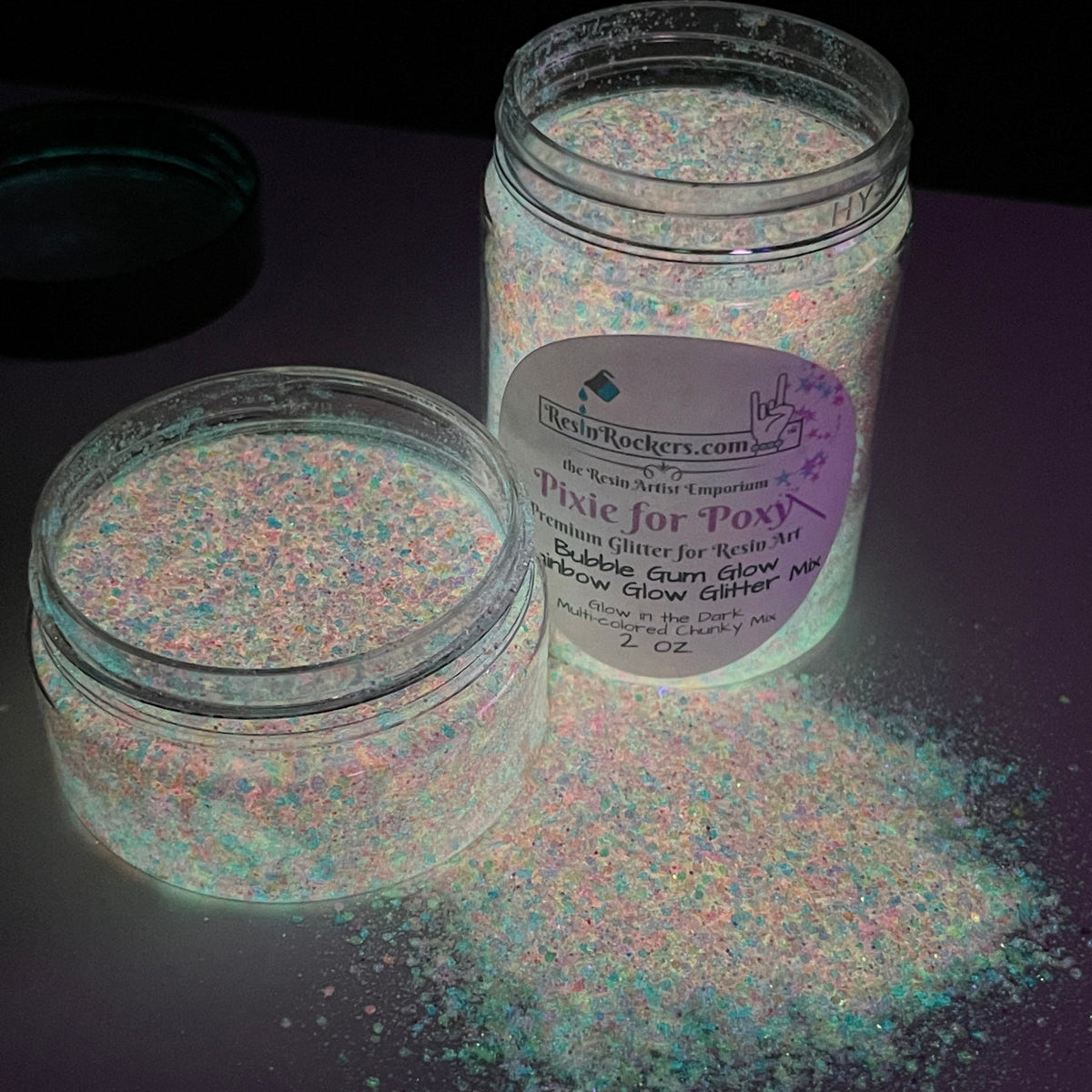Bubble Gum Glow Sparkle Rainbow Glow in the Dark Pixie for Poxy Medium Chunky Glitter Mix