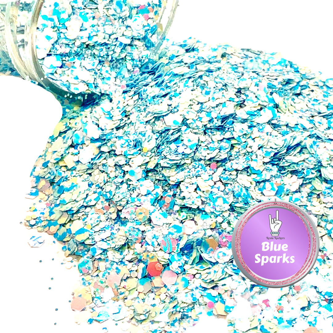 Blue Sparks Holographic and Pearlescent Opal Pixie for Poxy Chunky Glitter Mix