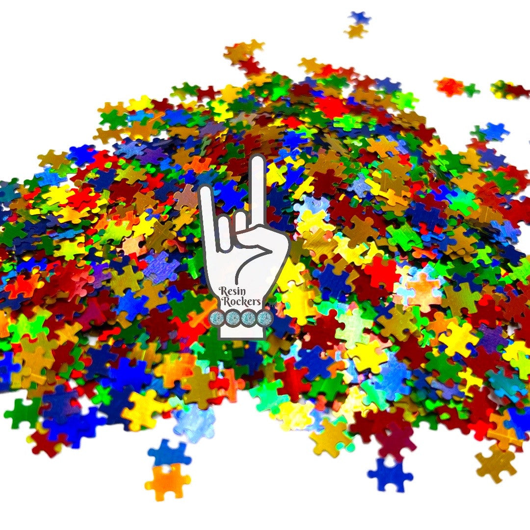 Autism Awareness Puzzle Holographic Glitter Shape