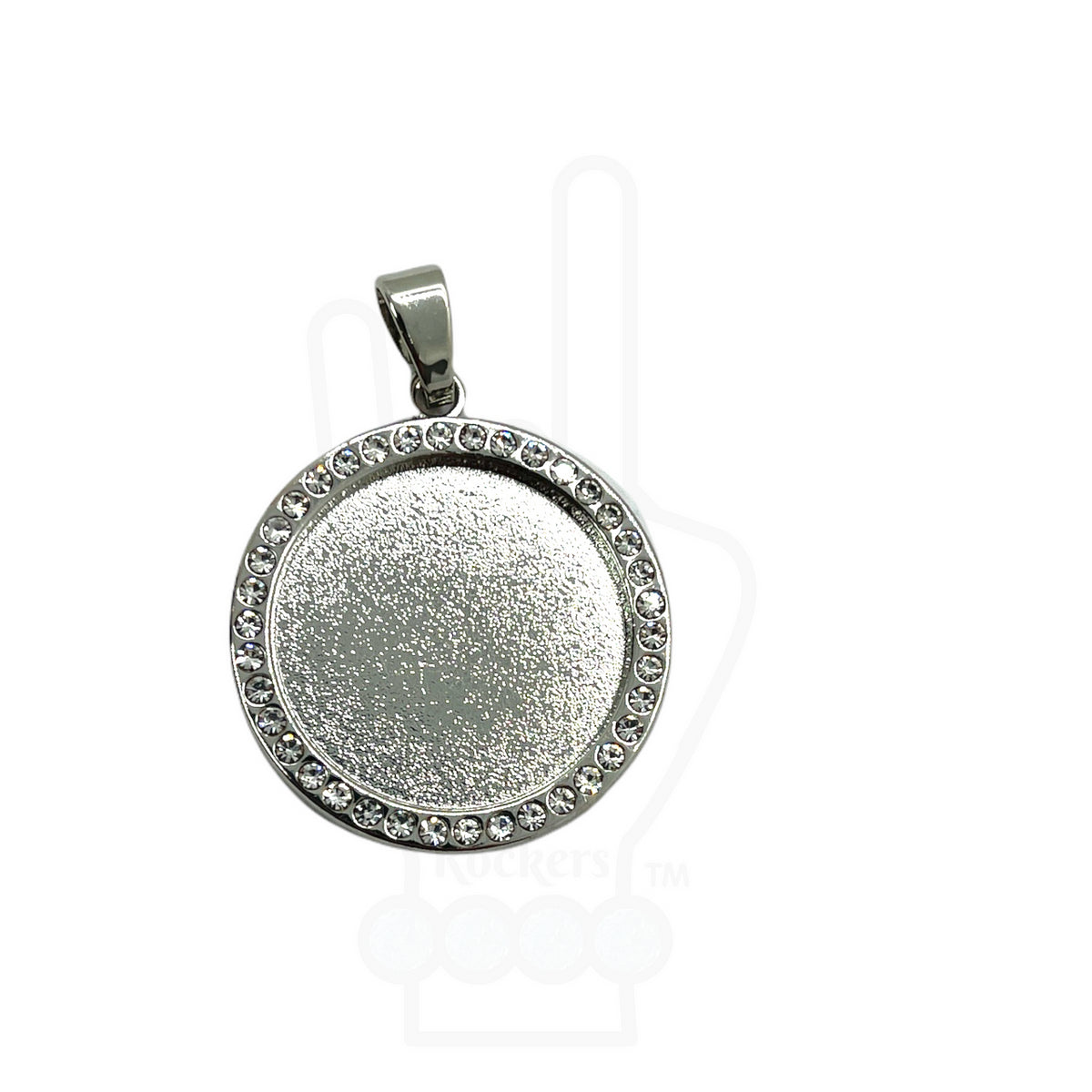 20mm Round Bezel with Rhinestones &amp; Pinch Clips Pendant Blank for UV or Epoxy Resin
