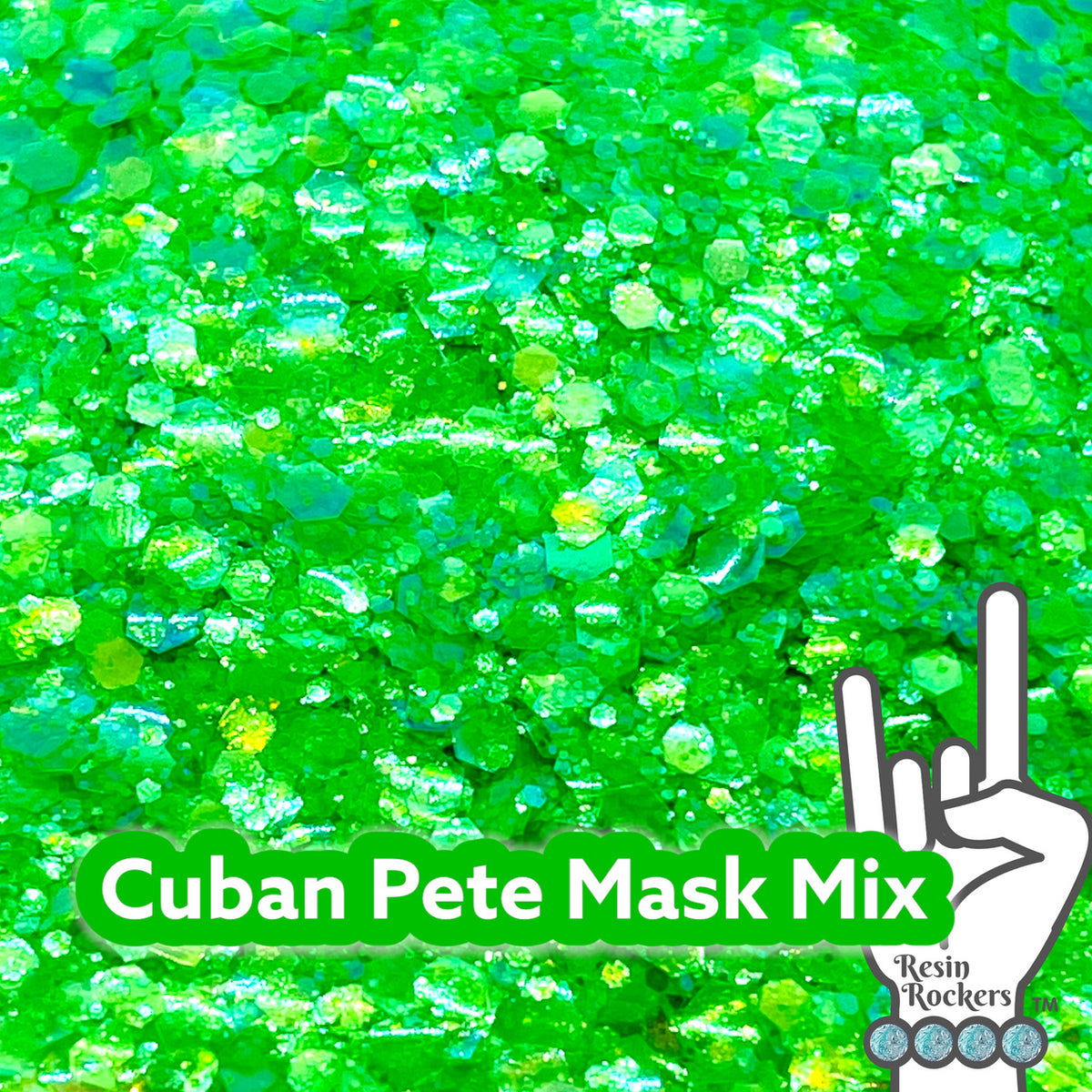 Cuban Pete Mask Green Florescent Iridescent Premium Pixie for Poxy Chunky Glitter Mix