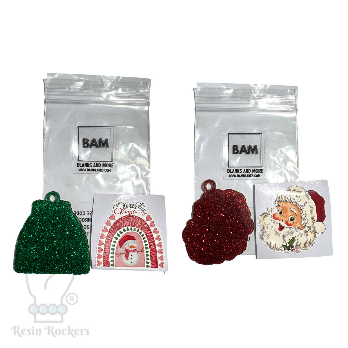 BAM BLANKS Holiday Decal and Glitter Acrylic Shape Sets - Resin Rockers