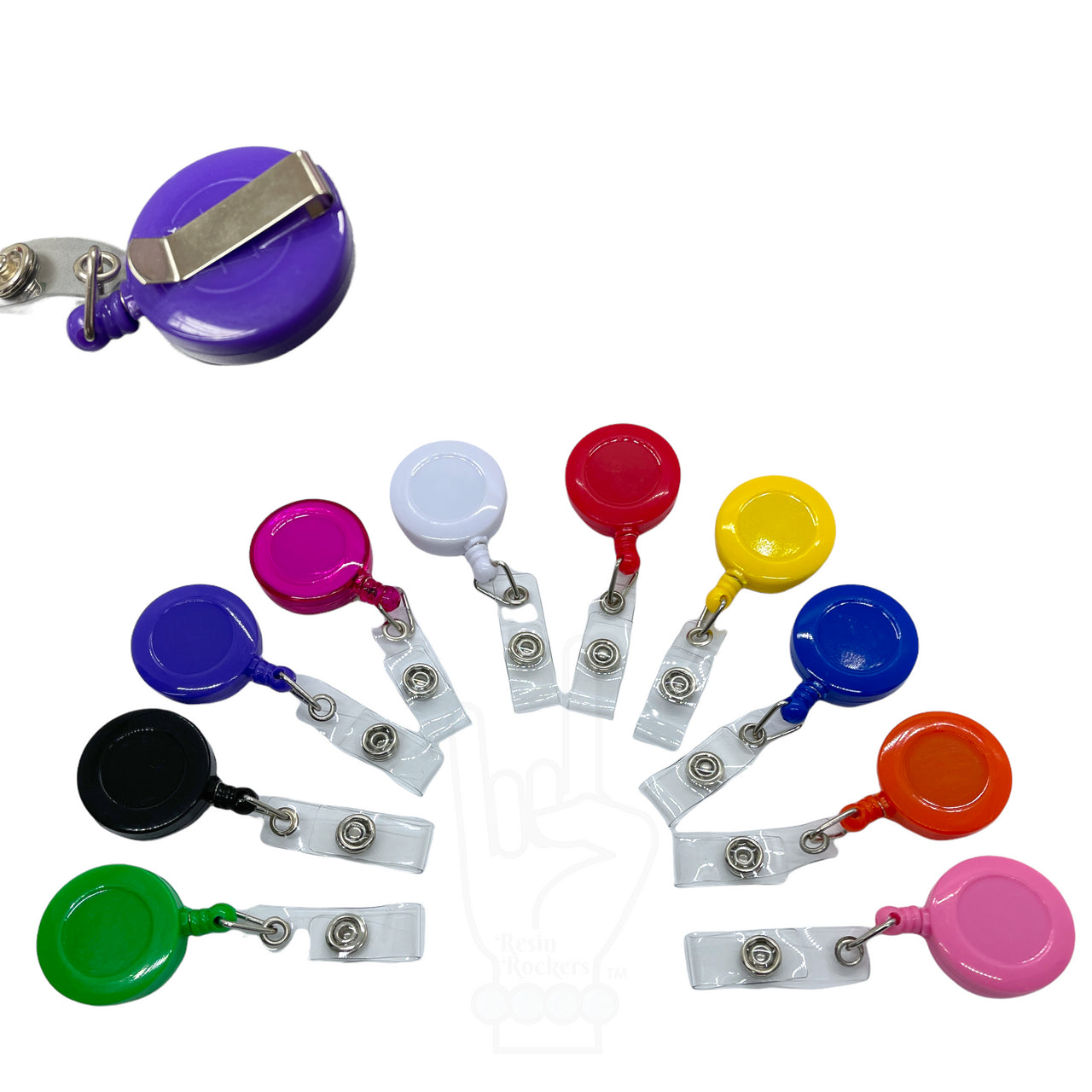 Badge Reel Blanks with Clip and Button Snap in a Variety of Colors